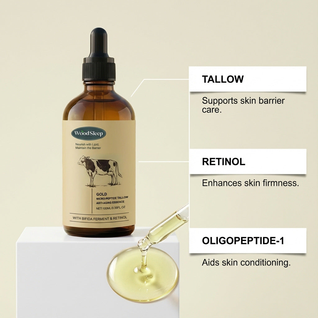 WoodSleep tallow face essence 100 ml amber glass dropper bottle for daily skincare