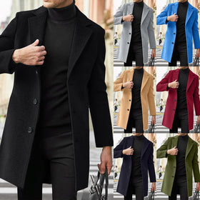 Men's Single-Breasted Mid-Length Coat with Notch Lapel