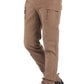 Brown cotton tactical cargo pants front view with zip flap pocket, size L option