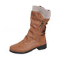 Tan brown matte mid calf slouch boot with a knit cuff, a diagonal zipper and a strap, option Tan Brown size 42
