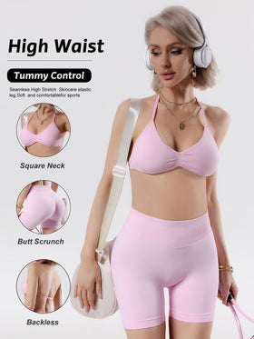 Women's High-Waisted Yoga Sports Bra and Shorts