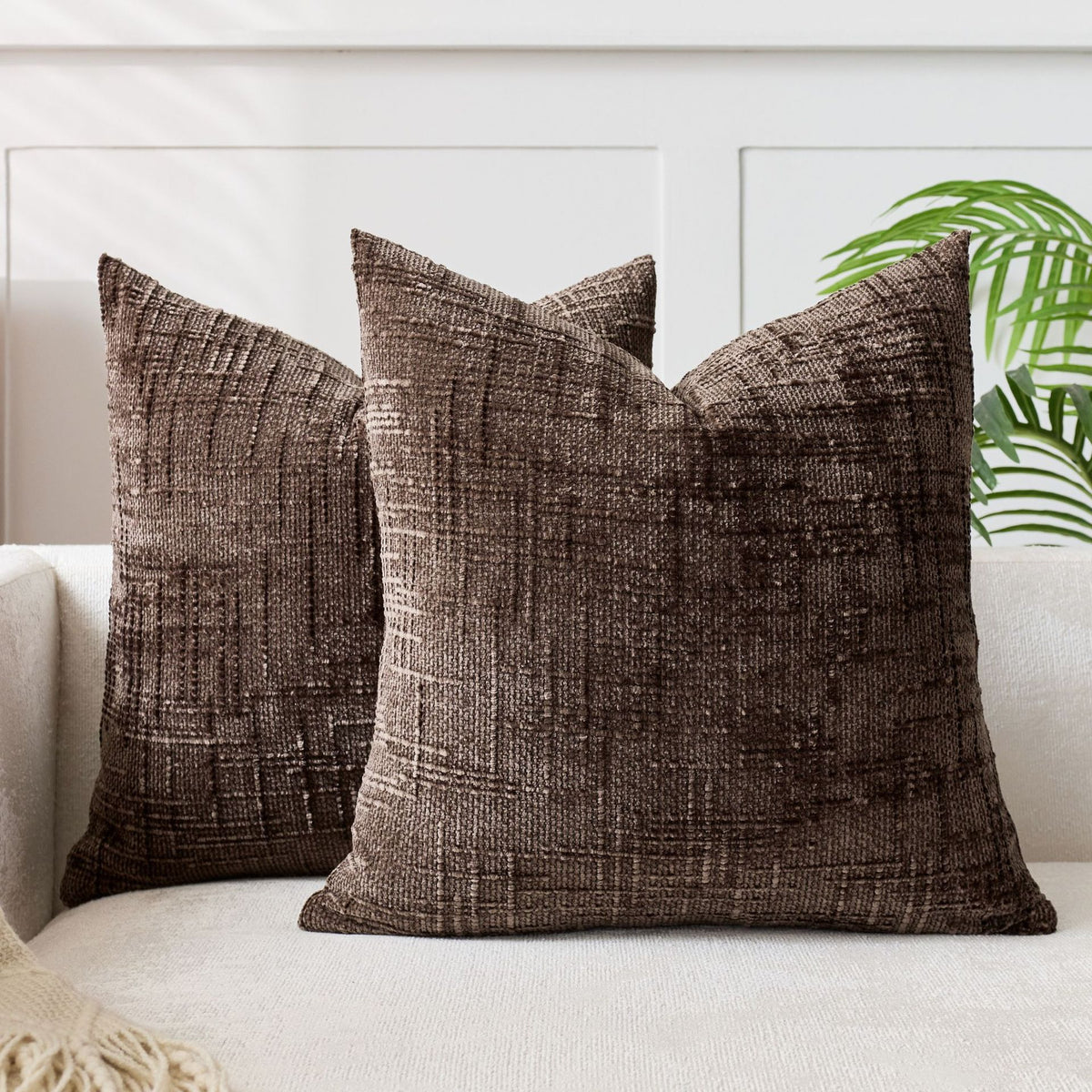 Chenille textured cushion cover with a knife edge finish and a woven cross hatch pattern in one solid colour