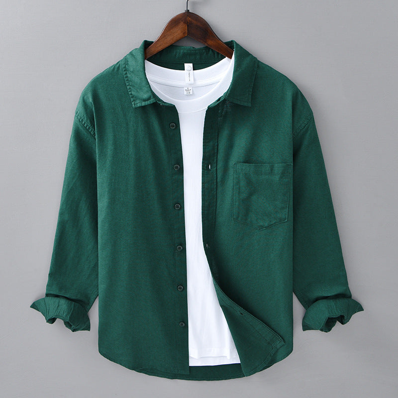 Left chest pocket opening on the mens cotton and linen blend shirt