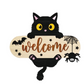 Printed wooden Halloween plaque, thin flat board with a seasonal design and a hanging cord