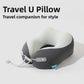 Dark gray and light gray U shaped neck pillow with front cord, adult size, EVA storage box option