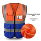 Knit reflective work vest, orange top with royal blue lower half and flap pockets