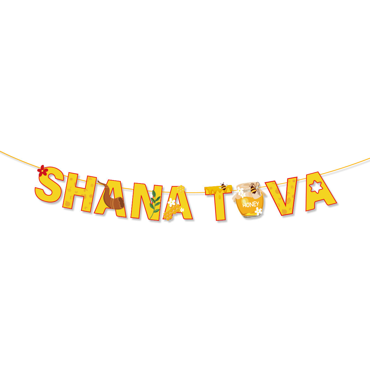 Contents of a Rosh Hashanah party set shown on a white background