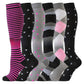 Knee high graduated compression socks shown as an assorted colour and print pack