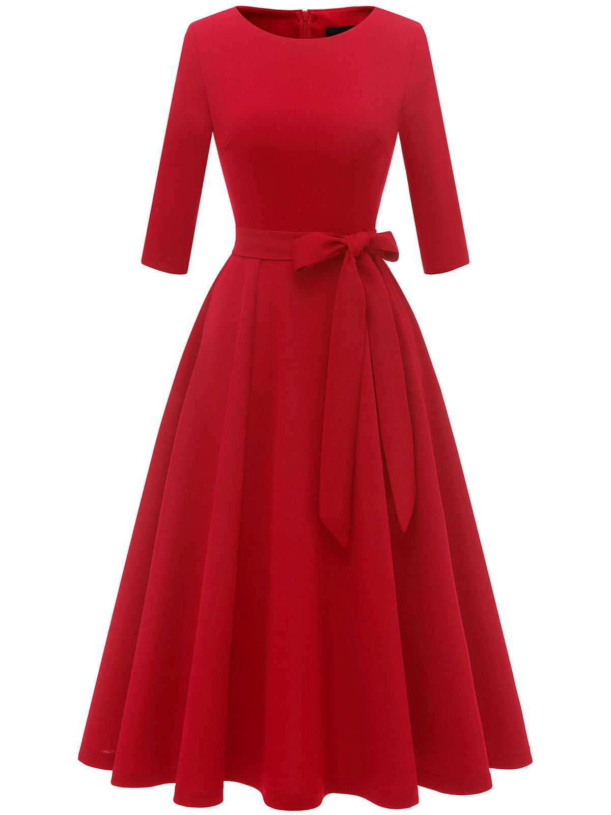 Vintage swing dress laid flat showing the fitted bodice and full pleated A-line skirt