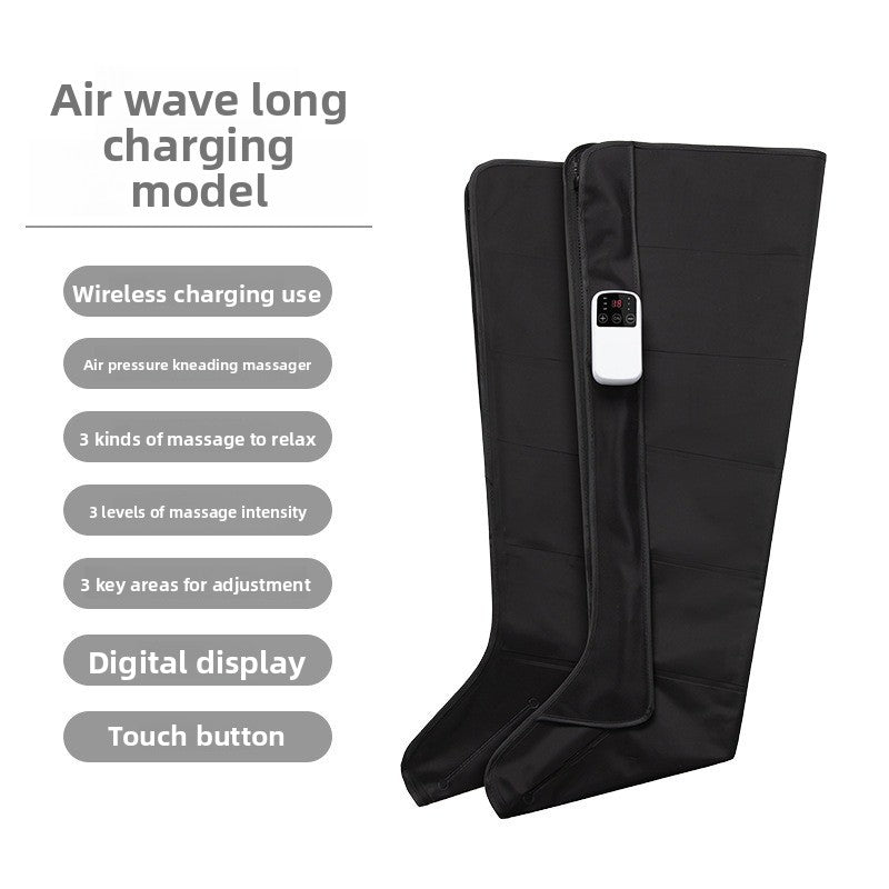 Pair of black leg wraps with a white controller, charging model, second view