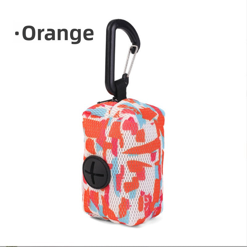 Pet waste bag dispenser pouch, orange pouch with clip