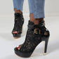 Lace high-heeled sandals