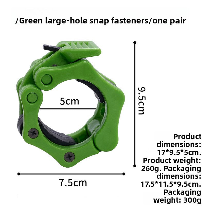 Green large hole barbell collar with a lever, 5 cm bore, 7.5 by 9.5 cm, 260 g size chart