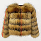 Natural Brown cropped banded fur coat, 5-Section layout, size 4XL