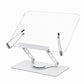 White frame reading stand with a clear acrylic board, two wire page holders and a round swivel base
