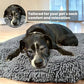 Deep looped chenille surface of a round pet bed with a soft raised edge