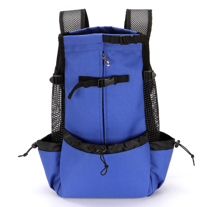 Black dog carrier backpack with mesh side vents and drawstring front pockets