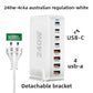 GaN desktop charging station showing the labelled USB C PD and USB A QC port column