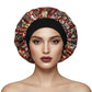 Red Ornate Print satin sleep bonnet with ruffled crown and wide elastic band, 30 cm diameter