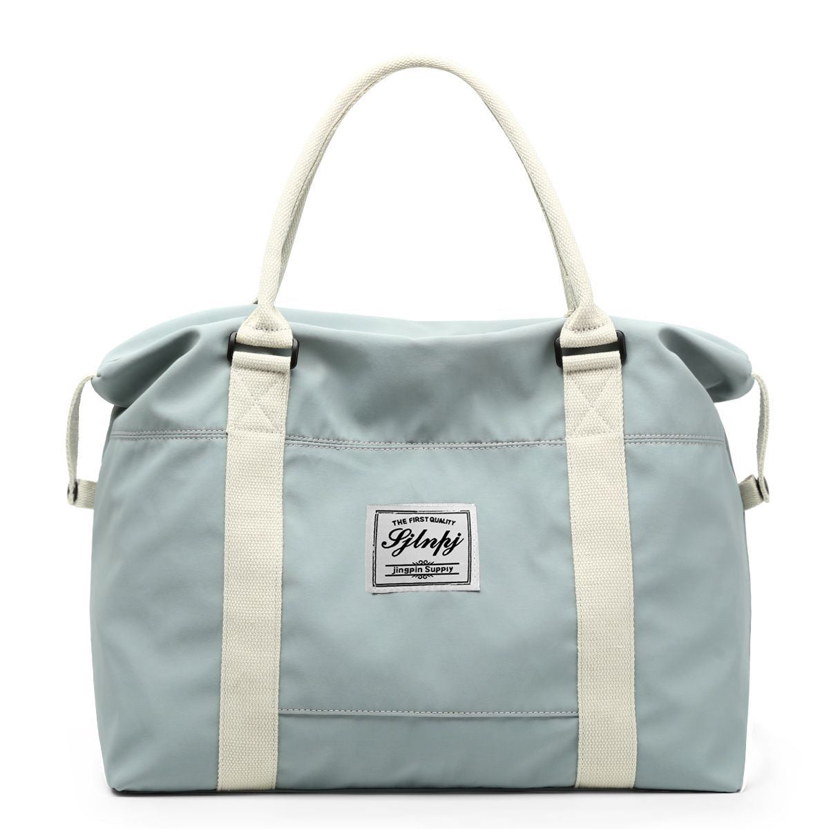Light aqua nylon weekender travel bag, front view