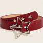 Wine red PU belt with silver open star buckle and small star studs coiled