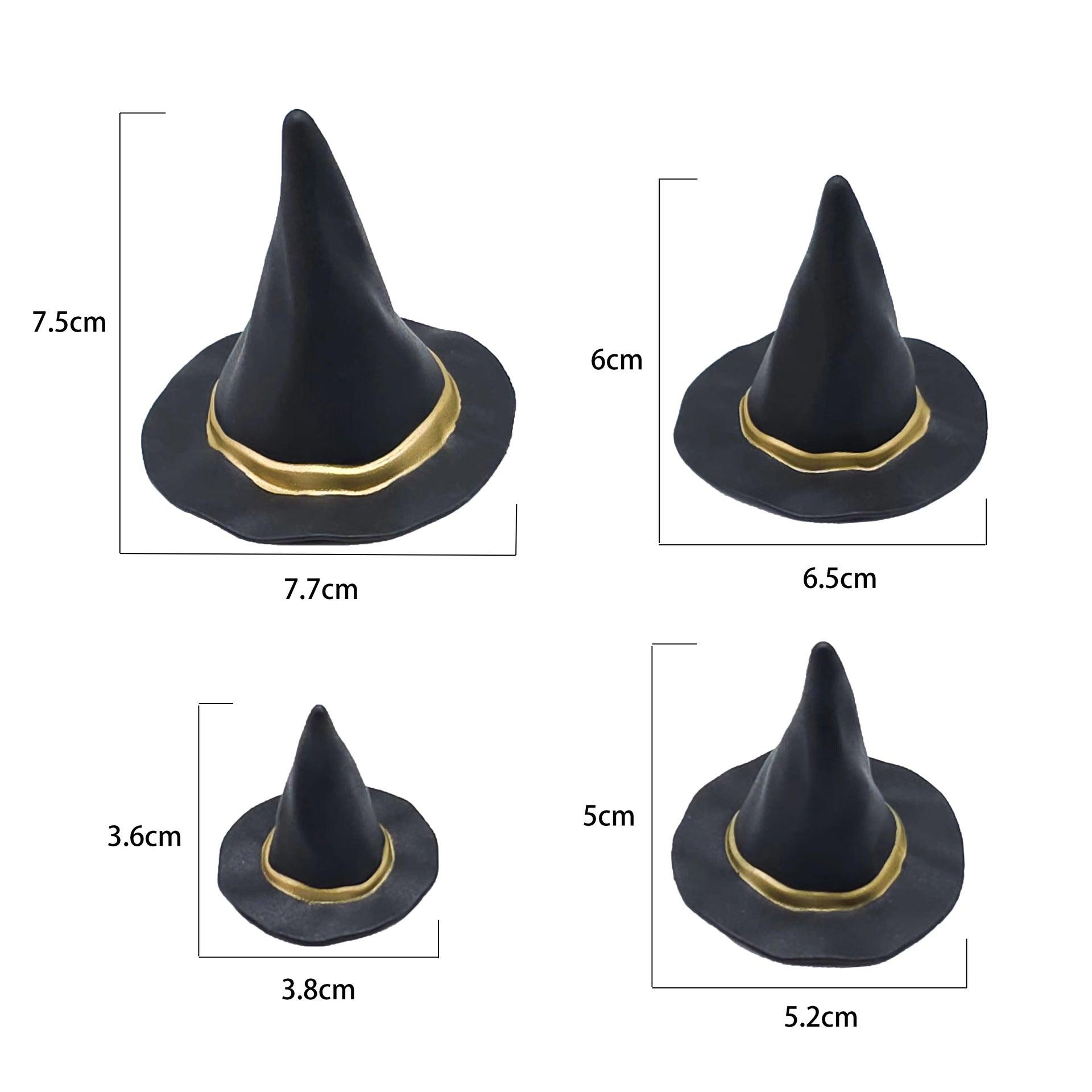 Miniature witch hat ornament in moulded PVC with a contrast band, in black, purple or orange