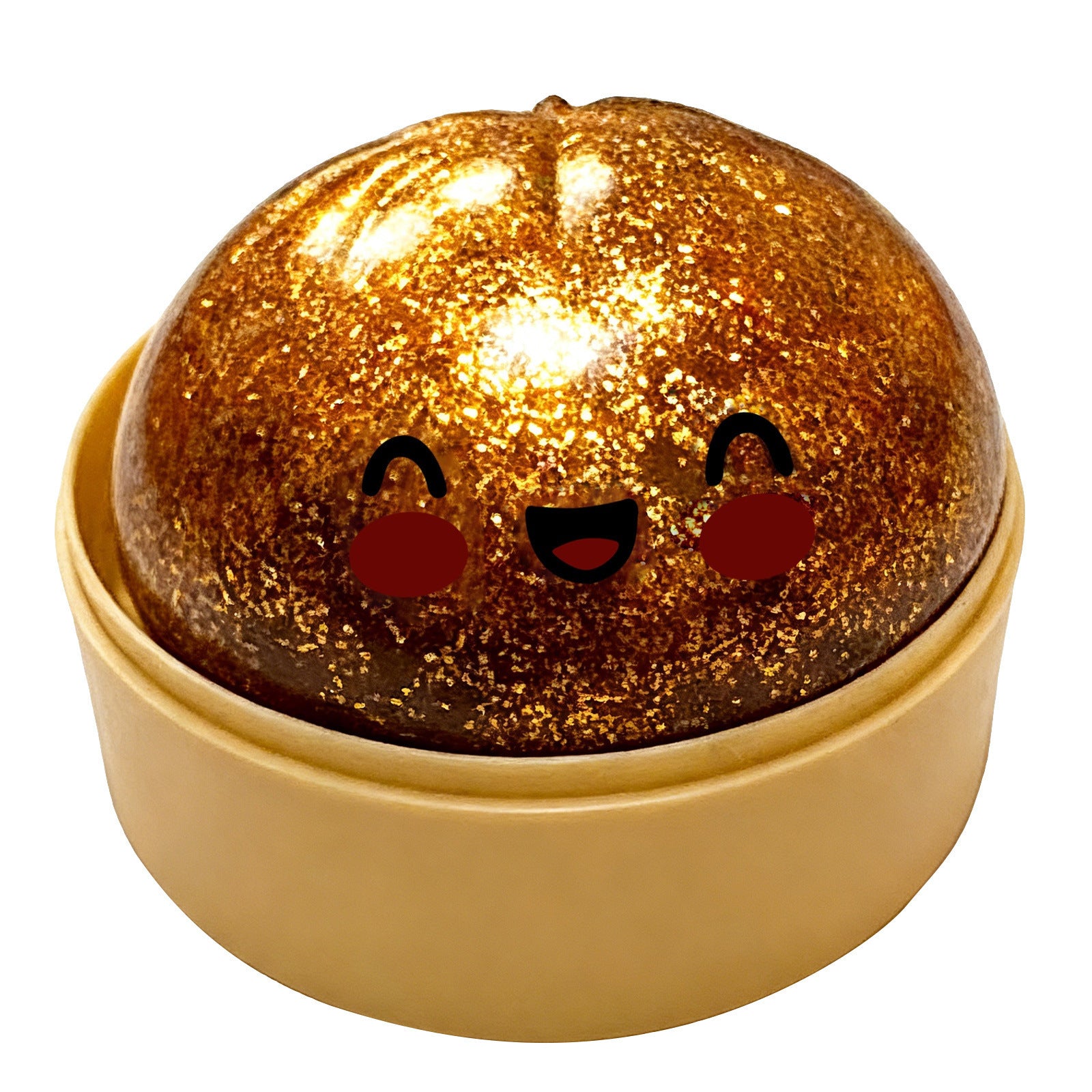 Steamed bun squishy toy in a glitter finish on a plain white background