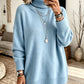 Women's sky blue turtleneck knit sweater, loose fit with ribbed cuffs and hem, size XL