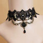 Lace choker necklace with layered alloy chains and glossy teardrop bead tassels