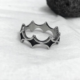 Mens Retro Diamond Pattern Stainless Steel Band Ring