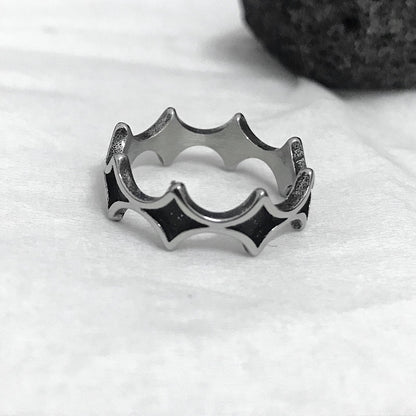 Retro diamond-patterned interwoven titanium and steel men's ring
