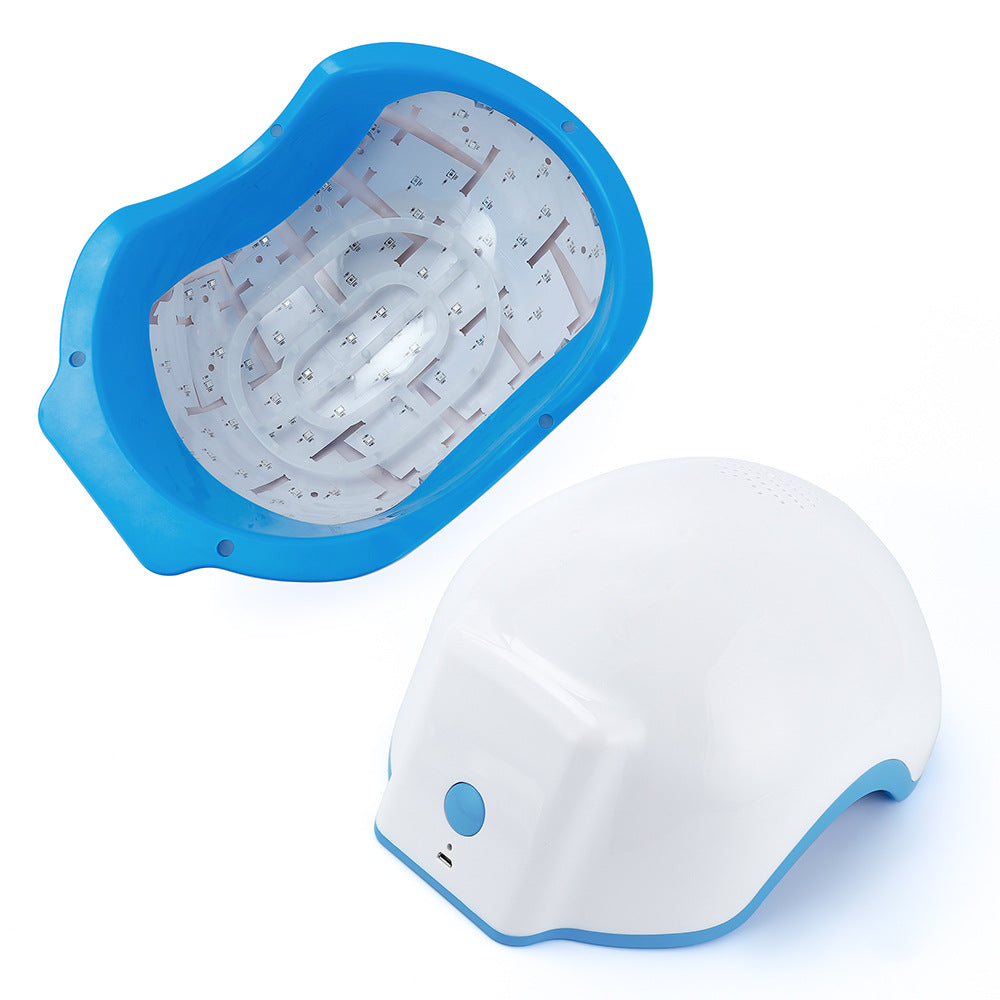 Red Light Laser Hair Growth Cap worn during a hands-free scalp session