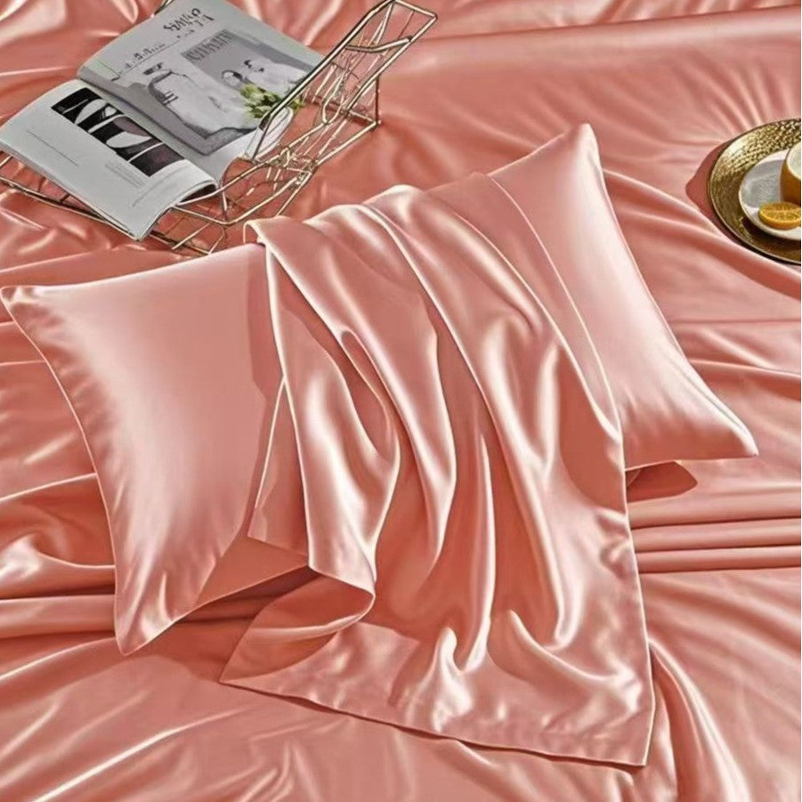 Pink satin finish polyester pillowcase, single case, 48 by 74 cm