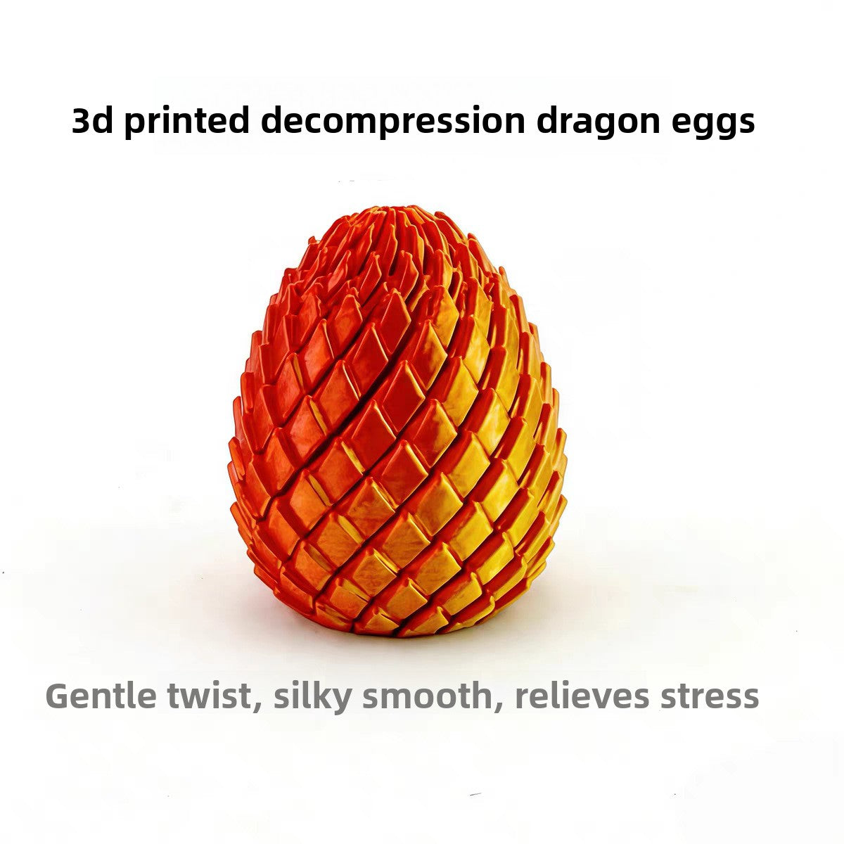 Group of 3D printed dragon egg fidget toys in several metallic colors