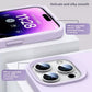 Lilac liquid silicone case on an iPhone showing the soft smooth finish and raised camera surround