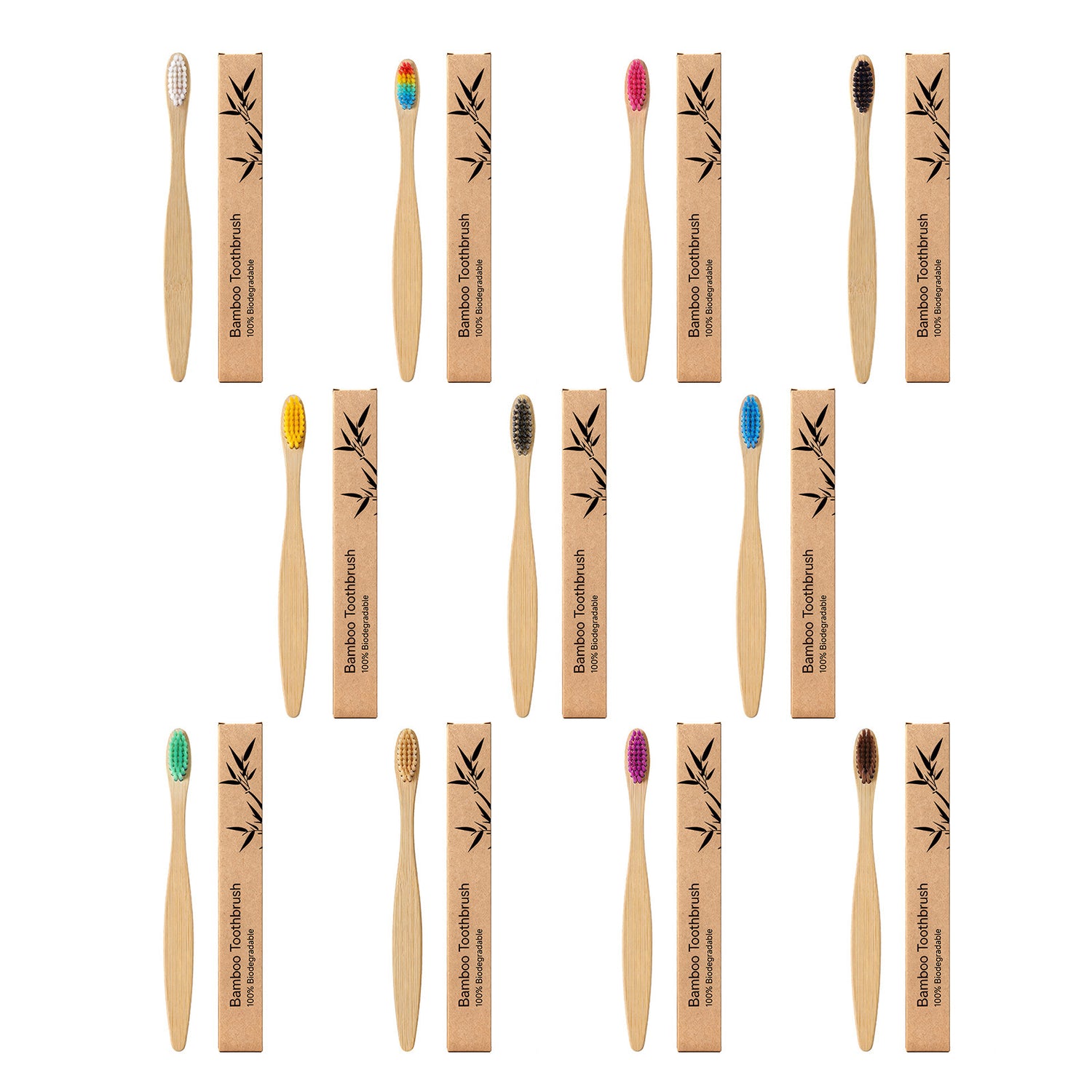 Close view of soft nylon bristles on a natural bamboo toothbrush handle