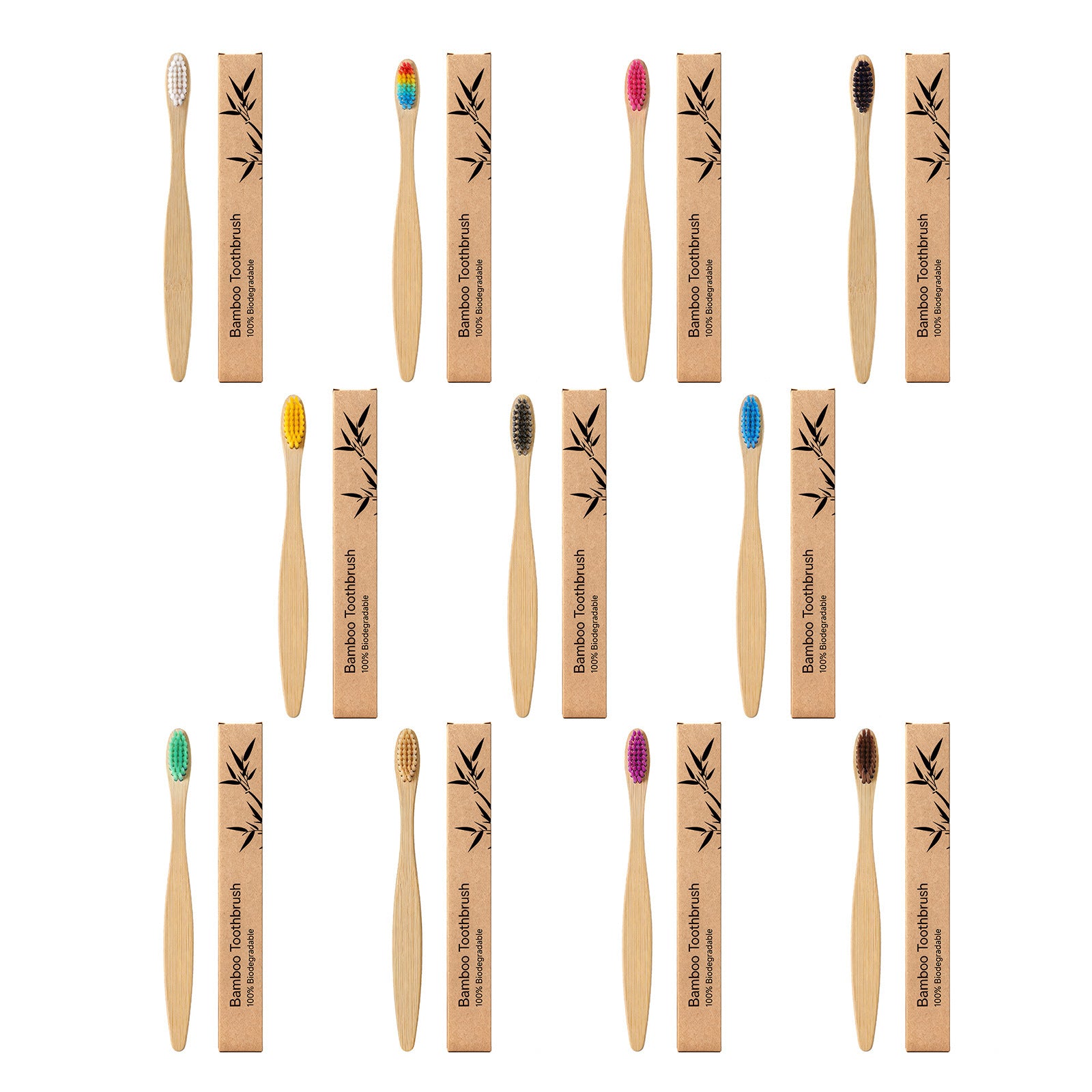 Close view of soft nylon bristles on a natural bamboo toothbrush handle