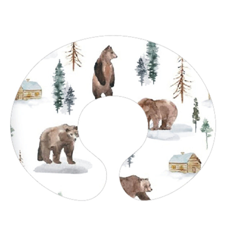 Flat U-shaped pillowcase with brown bears, a cabin and pine trees on white, option Big Bears Pillowcase