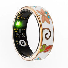 Smart Ring with Floral Enamel Pattern, Heart Rate, Blood Oxygen, Sleep, and Activity Tracking