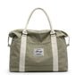 Light green nylon weekender bag, front view