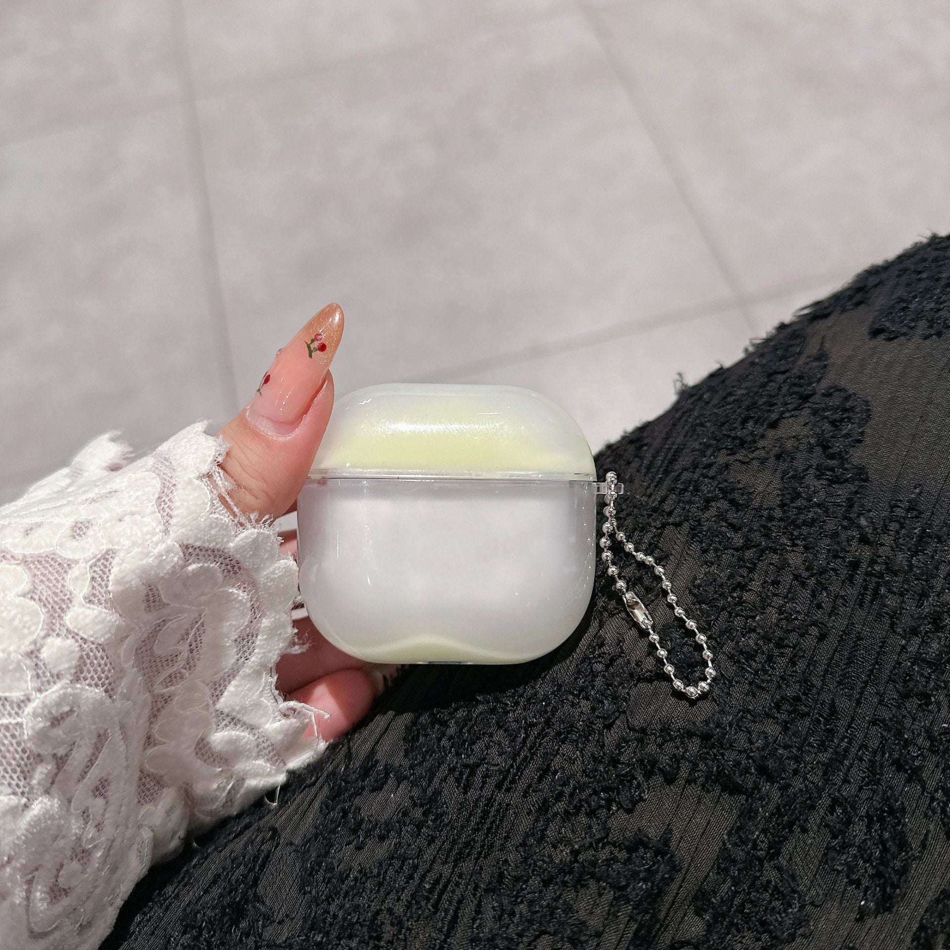 Blue glow AirPods cover, transparent shell over the earphone case