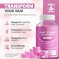 Hair growth gummies bottle in a morning kitchen scene beside a coffee mug
