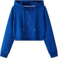 Womens cropped zip up hoodie with a drawstring hood, front view