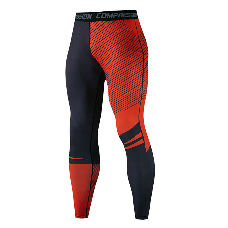Mens quick dry printed compression legging shown full length as an athletic base layer