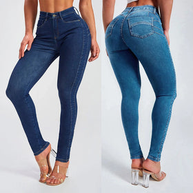 Womens High Rise Skinny Jeans in Stretch Denim