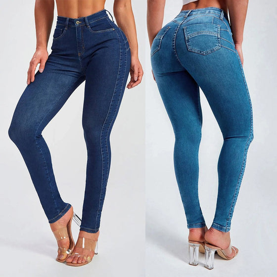 Womens High Rise Skinny Jeans in Stretch Denim
