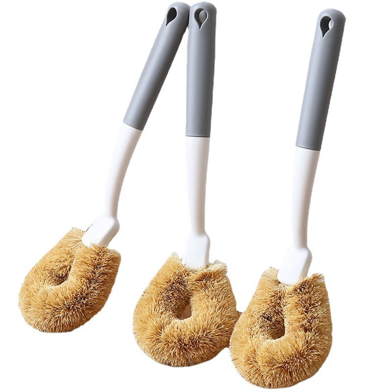 Coconut fiber cleaning brush front view with firm natural bristles
