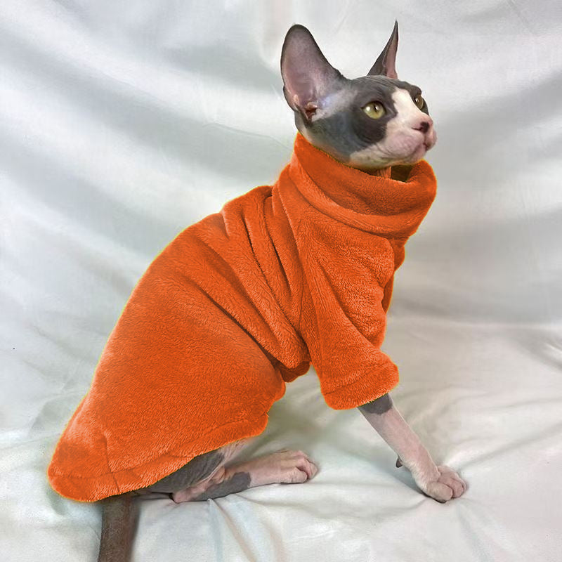 Dark blue mink velvet sweater for a hairless cat laid flat to show the cut
