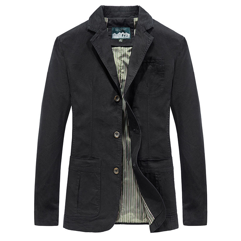 Black cotton blazer jacket with three buttons, option photo for size 4XL