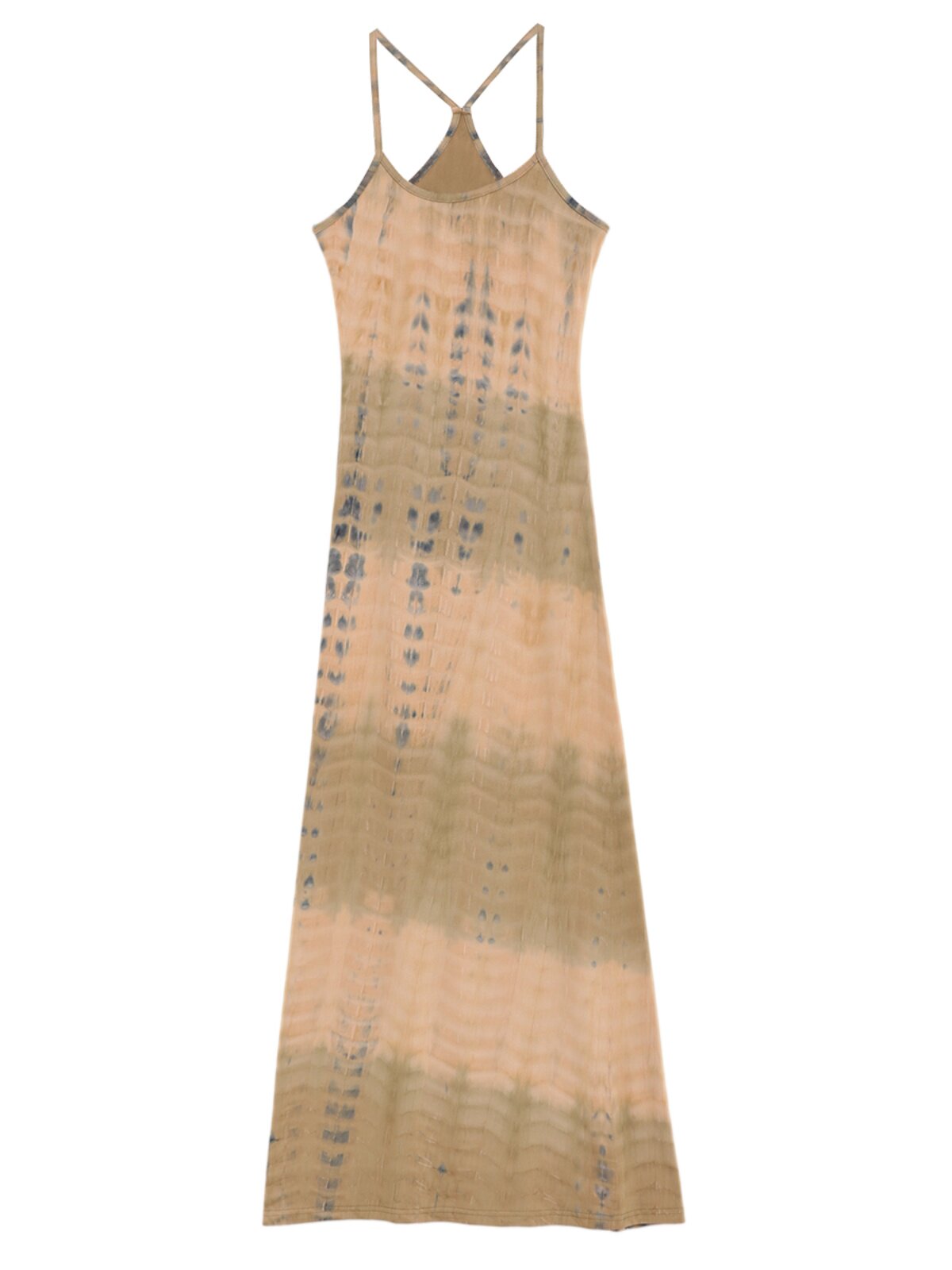 Khaki dress worn in a relaxed daytime moment with soft fabric drape
